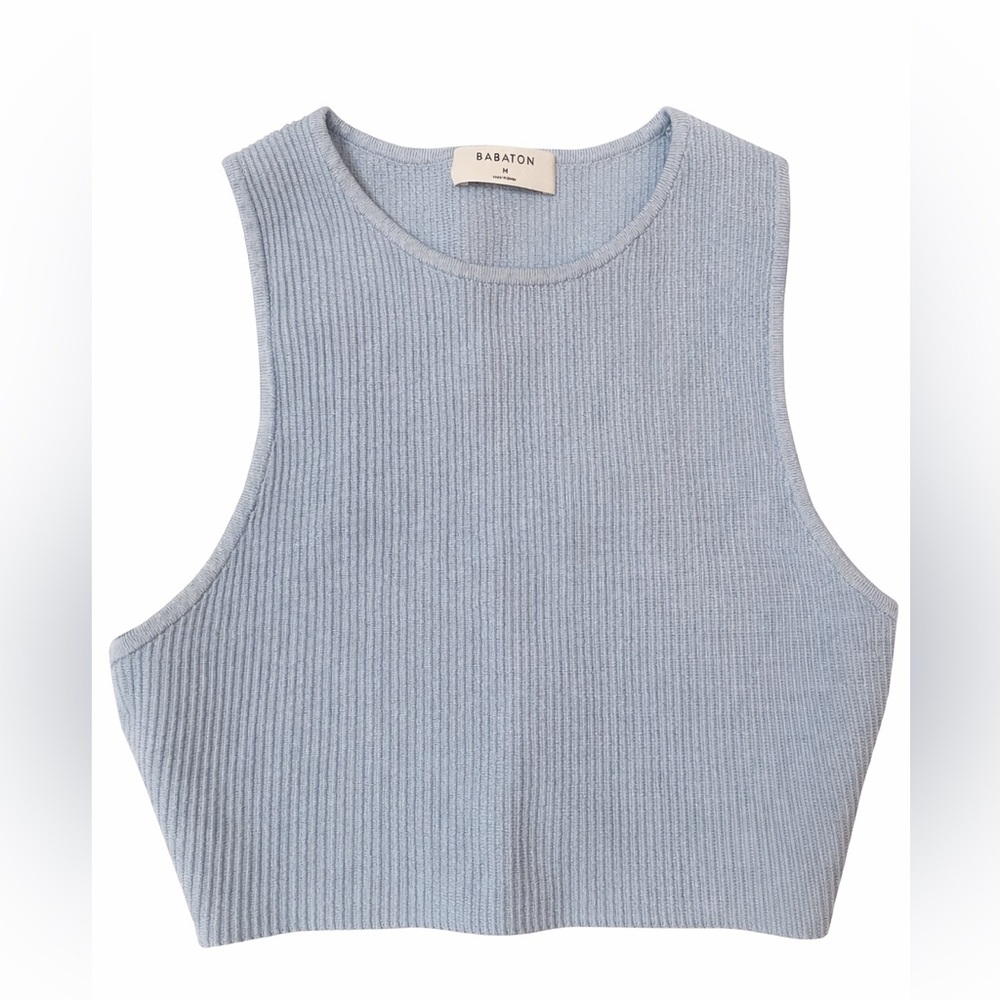 Babaton Ribbed Cropped Tank Top Light Blue Sleeveless Size M